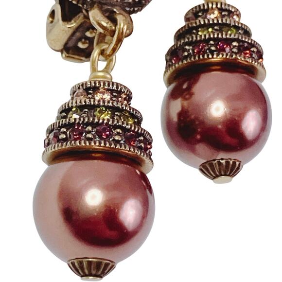 Signed Heidi Daus Fx Pearl Swarovski Crystal Rhinestone Clip On Earrings Vintage - Picture 4 of 16